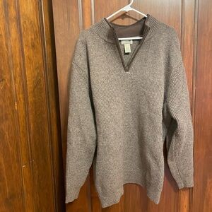L.L. Bean Men's 1/4 Zip-Up Sweater in Brown. 100% Merino Wool.